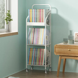 SOFS书架落地客厅置物架简易学生书本收纳架子卧室床头钢制铁艺小书柜 【移动窄款】白色/3层_带轮