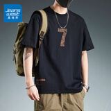 真维斯（Jeanswest）短袖t恤男士夏季薄款潮流时尚百搭男上衣透气舒适潮牌印花男衣服 黑色 L (推荐115-135斤)