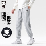 HIPANDA休闲裤男2025春夏运动长裤束脚宽松黑色印花针织百搭卫裤灰色XL