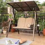 莫 家户外秋千庭院双人太阳能灯摇椅铁艺阳台室外休闲吊椅秋千吊篮 夏威夷2人位