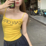 沂懿辣妹吊带背心女可外穿夏季新款带胸垫设计感无袖短上衣紧身内搭 黄色字母吊带 均码