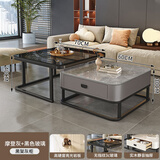 轻奢茶几客厅家用现代简约小户型网红方形玻璃岩板茶几电视柜组合 黑架灰抽丨60亮光摩登灰+70黑色 加厚9mm亮光岩板茶几丨货入户