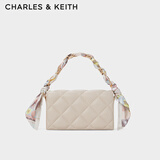 CHARLES&KEITH菱格链条丝巾饰小方包包女包生日七夕礼物送女友CK2-70770588 Oat燕麦色 S