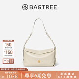 BAGTREE【明星同款】包包树奶盒包植鞣牛皮新款轻奢品牌单肩斜挎Hobo女包 皎月白-中号【磁吸拉链款】 高级小众