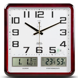 北极星（POLARIS）挂钟客厅2026新款电子钟表现代挂墙简约时尚日历时钟石英钟家用 超静音机芯双液显木纹色（37*38厘米） 超静音石英机芯