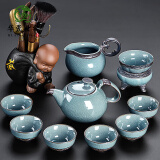 高档功夫茶具整套办公室会客泡茶哥窑茶具茶杯套装家用送礼送父母 哥窑贤人指壶六杯配小和尚10件套