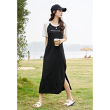 德玛纳【橙味少女】春夏轻龄甜酷免搭配字母t恤裙直筒藏肉短袖连衣裙女