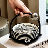 尊慕斯吐骨碟陶瓷家用食品级高级感餐桌渣盘菜盘水果盘骨头垃圾收纳碟架 圆球骨碟架/水墨老虎/一架六碟