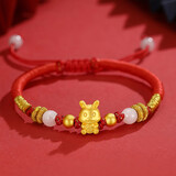 蒂蔻（Tico）十二生肖兔足金古法金珠黄金转运珠手链5D硬金兔年本命年红绳手链
