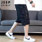 JEEP SPIRIT吉普工装短裤男夏季宽松休闲裤子男直筒纯棉七分迷彩裤 黑色 3XL