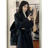 GARNUO灰色毛呢外套女羽绒内胆秋冬季新款小个子高级感正肩西装呢子大衣 黑色【常规内里】 S 【80-100】