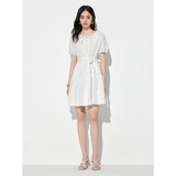 太平鸟女装短款初恋小白裙夏圆领短袖连衣裙小众收腰裙子 米白 M