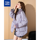 唐狮（TonLion）2025女撞色拼接翻领羽绒服 紫棠色 S