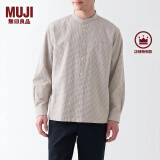 无印良品（MUJI） 男式 棉水洗牛津 立领 长袖衬衫 休闲百搭衬衫 纯棉全棉ACA41C3S 米色格纹 XL