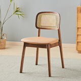 陶源木语藤编椅侘寂风欧式家用餐桌凳子实木餐椅带靠背椅现代简约书桌藤椅 胡桃色-棕色软包【卡曼】