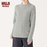 无印良品 MUJI 女式 阿兰图案 高领毛衣 长袖针织衫女款冬季W9AA874 浅灰色 S (155/80A)