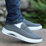 老北京布鞋休闲鞋开车秋冬季软底经典板鞋一脚蹬帆布鞋男鞋子驾车 A-3灰色套脚网布 42 (260mm)