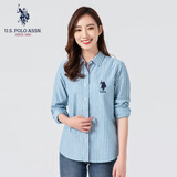 U.S. POLO ASSN.保罗衬衫女商务休闲职场百搭潮流条纹长袖衬衫 绿条 L