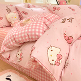 恩兴kitty纯棉床上四件套全棉儿童被套可爱床品学生宿舍床单人三件套 TZ蝴蝶结kitty【三丽鸥正版授权】 学生床 床单款 三件套-被套150*200cm