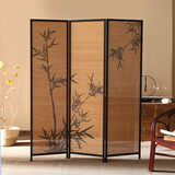 柒木一居新中式隔断屏风茶楼国风竹影主题装饰墙背景茶室竹编围挡阳台改造 折叠摆放无底座 180高X50宽（三扇）竹画喷绘