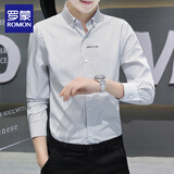 罗蒙 长袖衬衫男春秋季款男士长袖衬衣男商务休闲条纹衬衫上衣服男装 TW03白色 L