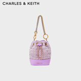 CHARLES&KEITH粗花呢链条水桶包包女包女士生日礼物CK2-10781873-1 VIOLET紫罗兰色 M