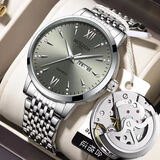 摩尔多瑞士全自动镂空机芯手表男士防水夜光机械风时尚潮流钢带男士腕表 A52银钢灰面【镂空】 41mm