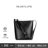 INJOYLIFE 包包潮宽背带水桶包女单肩斜挎包复古托特包送女友 黑色