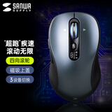 山业（SANWA）无线蓝牙双模鼠标 快速滚轮鼠标 4向滚轮 可横滚 Win/Mac切换 轻音按键 充电式 磁吸上盖 办公游戏 金属灰 2.4G+蓝牙