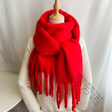 言芳诺纯色围巾韩系加厚围巾女2023新款韩版冬天围巾男百搭披肩围脖粉色 新年红 240