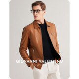 卓凡尼·华伦天奴（GIOVANNI VALENTINO）商务休闲男士真皮皮衣外套头层牛皮翻领夹克上衣 姜黄 L