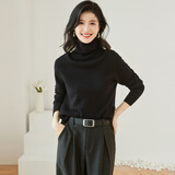 金菊【100%绵羊毛】秋冬高领堆堆领长袖打底毛衣女式羊毛衫 黑色 L 