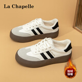 拉夏贝尔女鞋德训鞋女户外运动小白鞋女百搭休闲护脚软底透气舒适运动板鞋 白黑 加绒 【6606M】 41