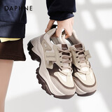 达芙妮厚底老爹鞋女百搭熊猫鞋女拼色松糕底休闲运动鞋女 咖啡色 38