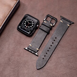 美定适用苹果手表表带纯手工真皮applewatch s11/10X表带Ultra3/2iwatch9/8s7/6se进口植鞣皮高级皮质 经典黑【送保护壳+水凝膜*2】 iwatch 7/8/9代【45