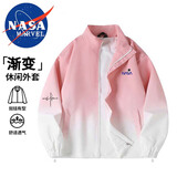 NASA MARVEL夹克男外套春秋季美式立领潮流舒适渐变休闲宽松情侣装 粉色 L