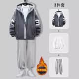 gxmy羊羔绒棉衣男冬季潮牌连帽棉服男士外套搭配衣服男装棉袄三件套 Y016灰色+棉白T+加绒灰卫裤 XL 【适合120-140斤】