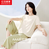 红豆居家纯棉睡衣女夏季抑菌短袖舒肤家居服淡奶绿175/96A