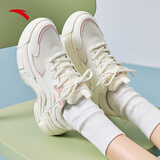 安踏兔子鞋女鞋休闲鞋2026秋冬季新款老爹鞋高帮透气厚底增高 【网面透气】-3 象牙白/光晕粉 38