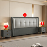 新款实木生态真皮床头软包超薄靠背简约现代一体落地双人单买定制 床头+床头柜2个【备注颜色材质】 1.8米长度床头