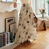 Olrain欧芮儿新中式碎花半身裙女春装新款文艺别致长裙国风裙子 花色 M