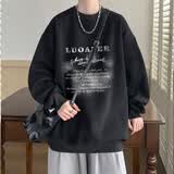 猫霓长袖T恤男秋冬季圆领打底衫衣服男女情侣青少年宽松加绒卫上衣 黑色 2XL