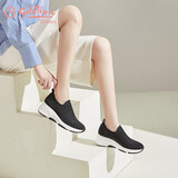 金利来（Goldlion）女鞋春季飞织透气袜子鞋坡跟厚底休闲鞋652010170黑色35