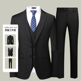 罗蒙（ROMON）西服套装男三件套商务修身正装伴郎服新郎服职业西装黑色L