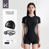 Keep泳衣女士专业连体平角竞速保守游泳衣047 泳衣泳镜泳帽套装 XL