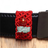 万宝资龙年本命年朱砂皮带扣腰带平安男女腰链礼品手工编织 红玛瑙平安符+翡翠龙粗款(生肖可换）