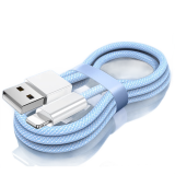 季烁 编织线适用于苹果手机充电线不弹窗iPhone通用安全 USB苹果（蓝色） 1m（送USB线-PVC）