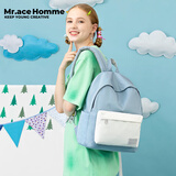 Mr.ace Homme-mracehomme双肩包女森系简约文艺背包时尚百搭ins风大学生书包 白拼天空蓝