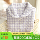 眠岛2024年秋季新款加厚夹棉冬款情侣睡衣女日系春季格子空气层家居服 女款 紫格LZ1253 2XL