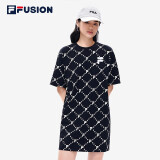 FILA FUSION 斐乐潮牌女子针织连衣裙2022夏季宽松潮流运动裙 深黑-BK 165/84A/M